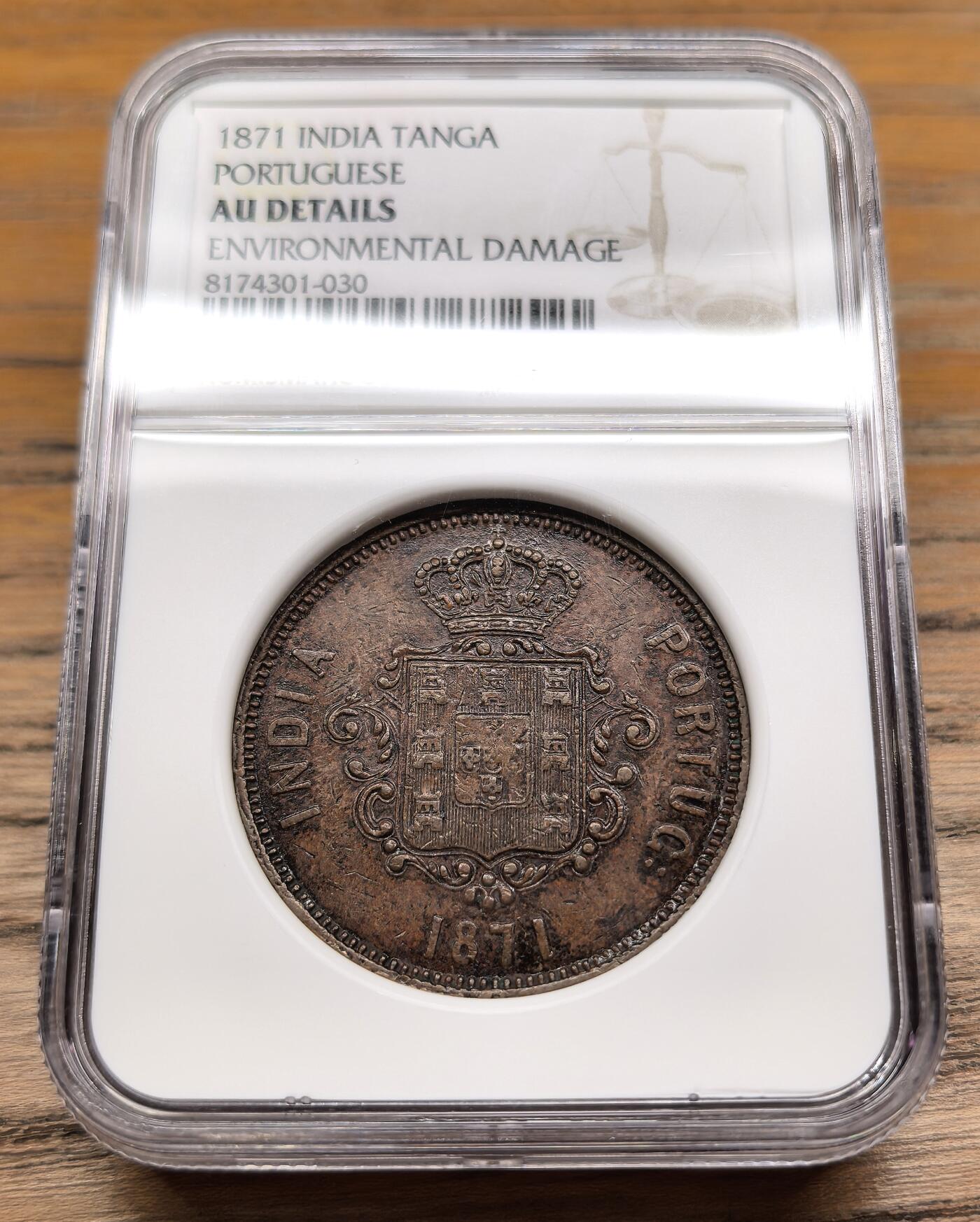 凡希社世界钱币微拍第二百九十二期 1871葡属印度Tanga(60Reis)大铜NGC-AUD，铜辅币最大面值，稀有，极厚的大铜，