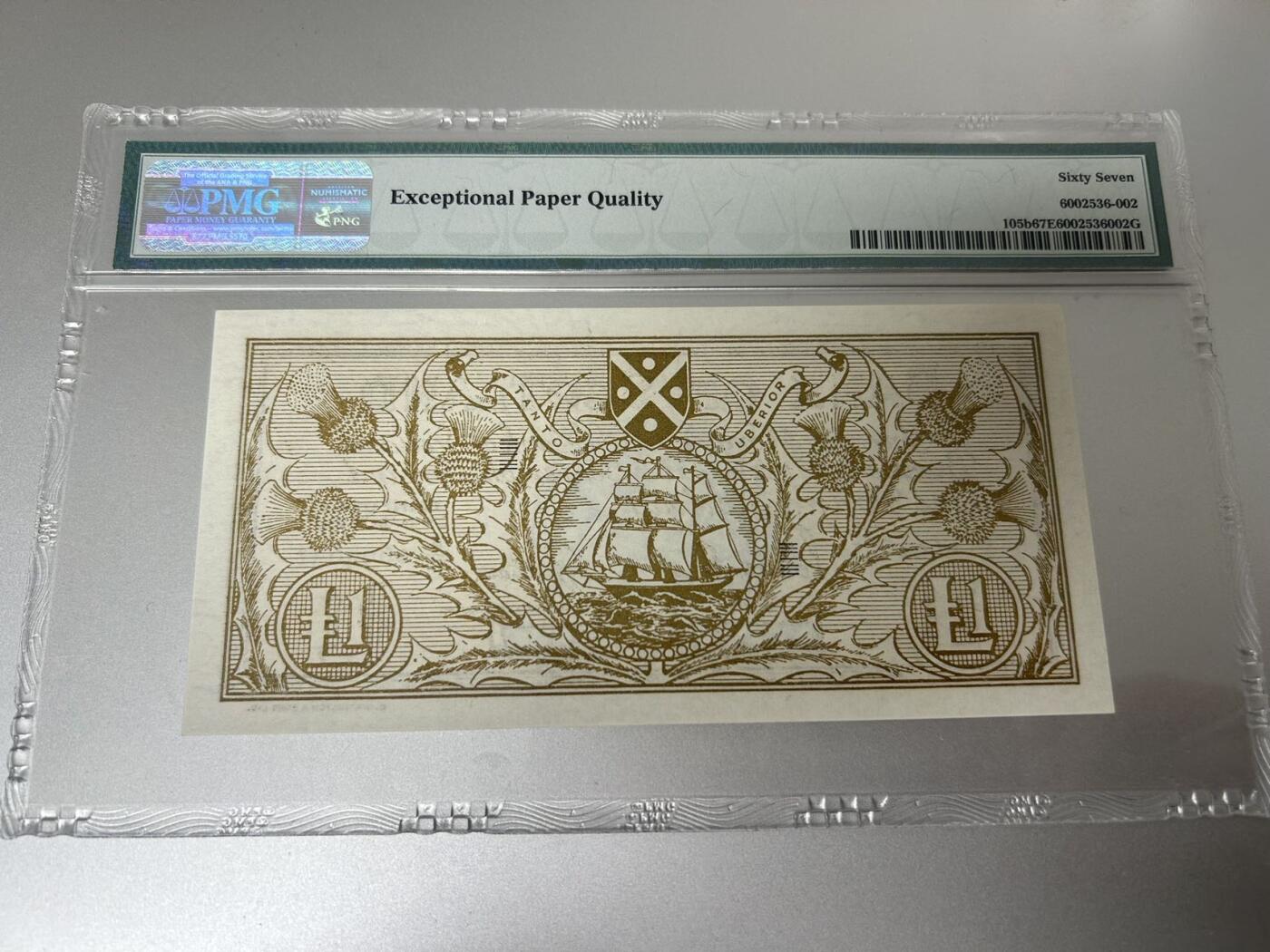 收藏联盟Quantum Auction 第396期拍卖 1967年苏格兰1镑 PMG67E