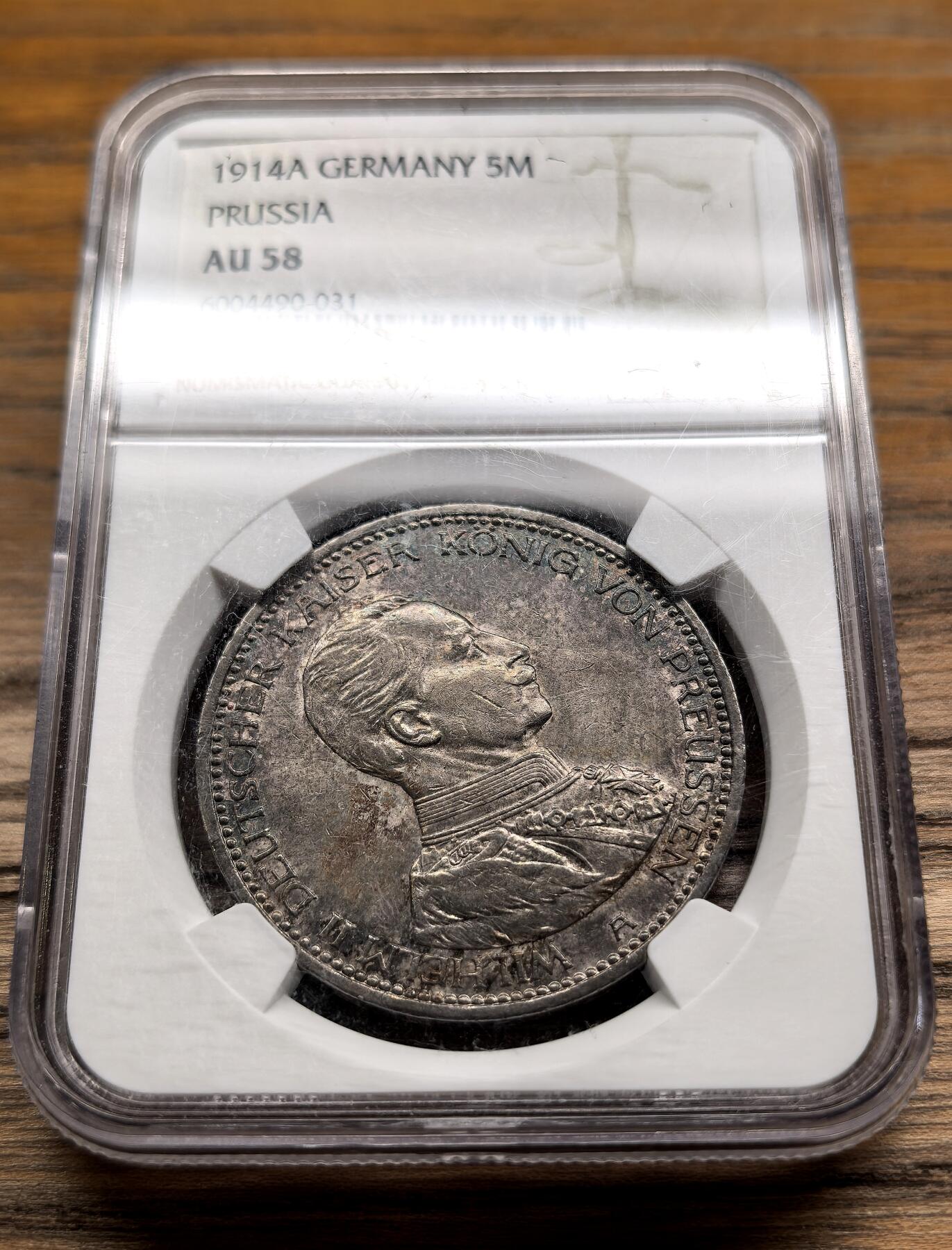 凡希社世界钱币微拍第二百九十二期 1914A德国普鲁士军装5马克NGC-AU58