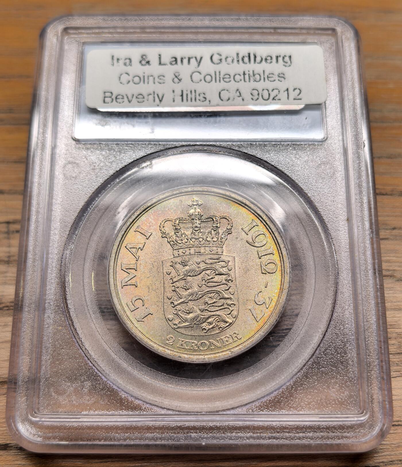 凡希社世界钱币微拍第二百九十二期 1937丹麦2克朗纪念银币PCGS-MS65，美包浆。