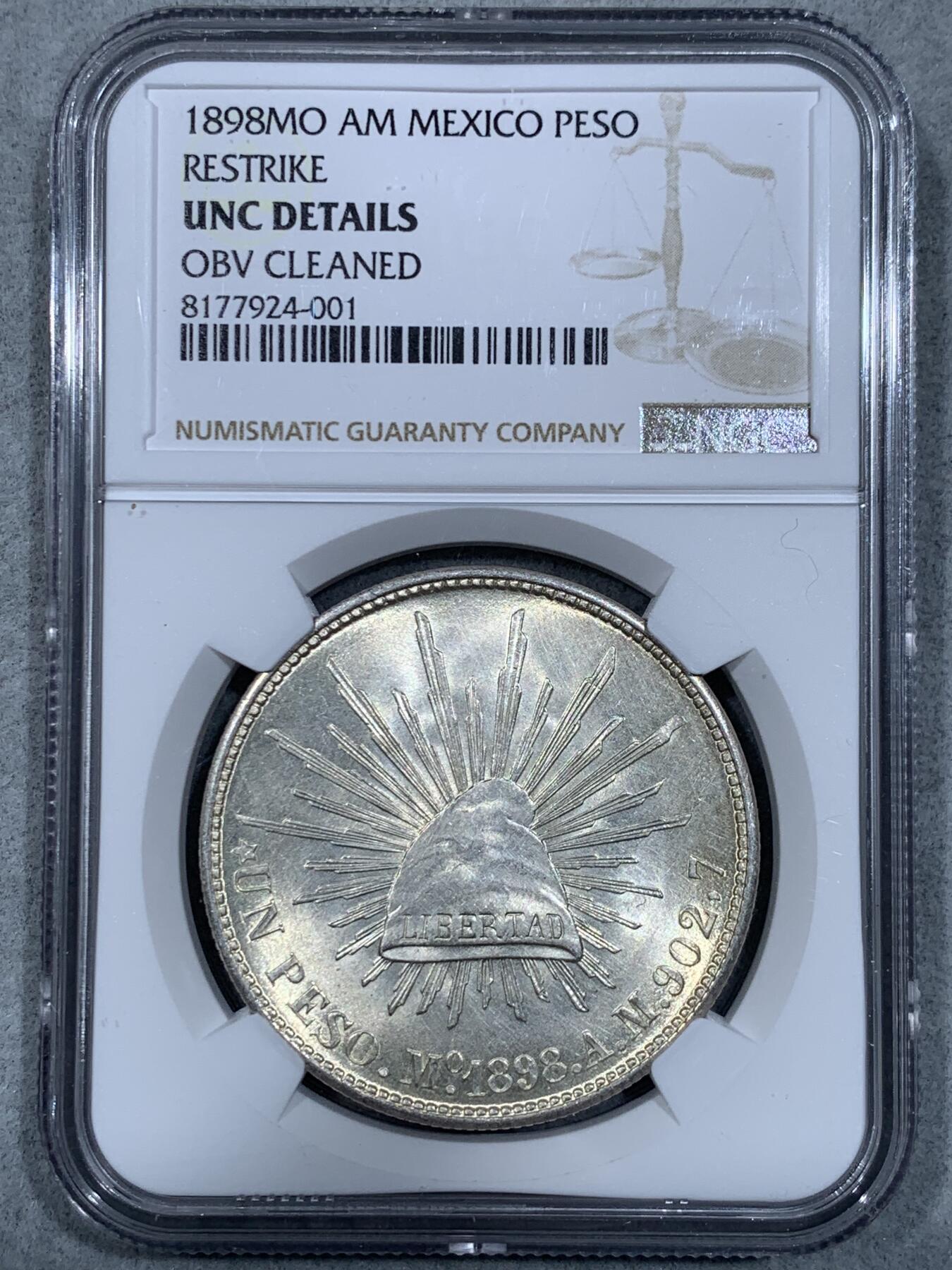 《竞宝斋》第333场 周日，周一 2场连拍 （全场包邮） NGC UNCD 墨西哥 1898MO AM 鹰洋 1比索 银币