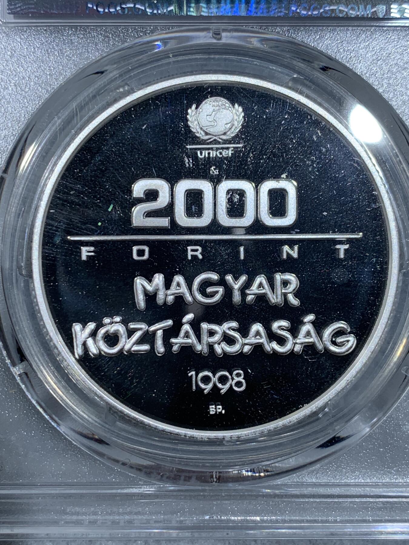 《竞宝斋》第333场 周日，周一 2场连拍 （全场包邮） PCGS PR68DCAM 匈牙利1998年2000F儿童年银币