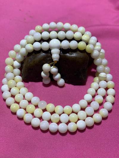 深海奶白半黄贝化玉108手串一条 - 深海奶白半黄贝化玉108手串一条