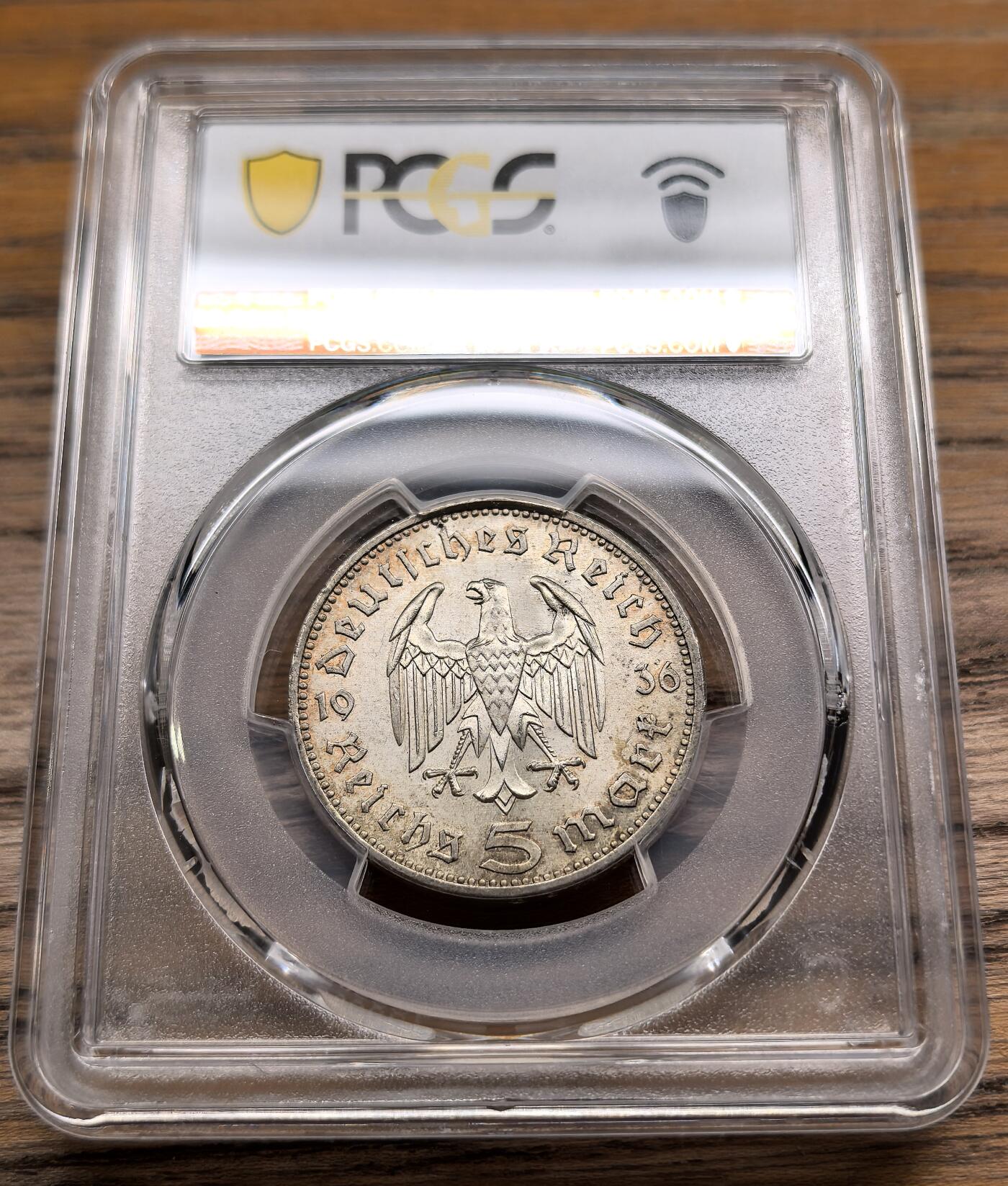 凡希社世界钱币微拍第二百九十二期 1936A德国兴登堡5马克PCGS-MS63