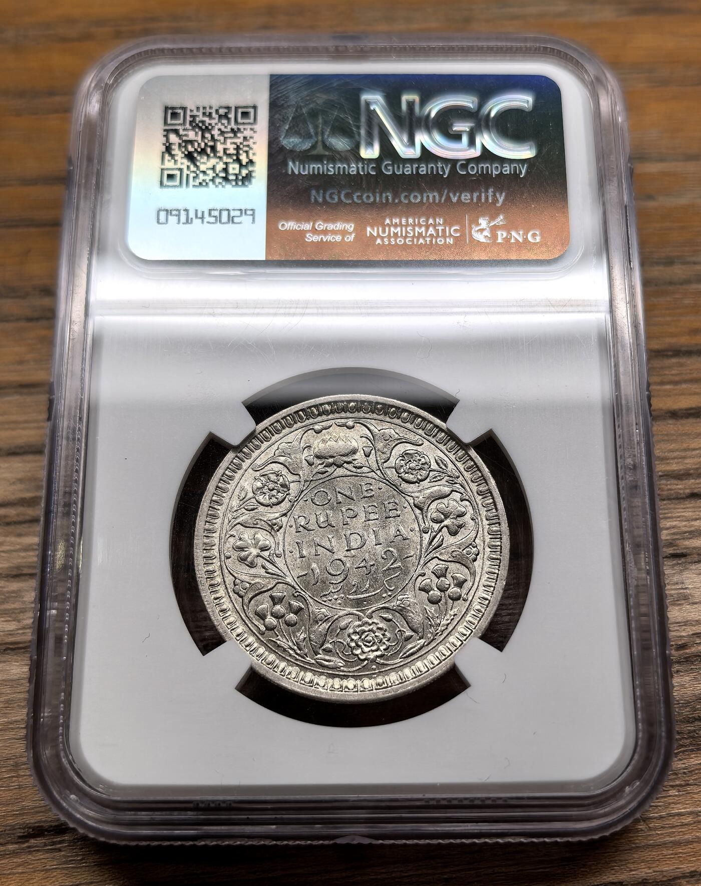 凡希社世界钱币微拍第二百九十二期 1942B英属印度乔六卢比银币NGC-MS62