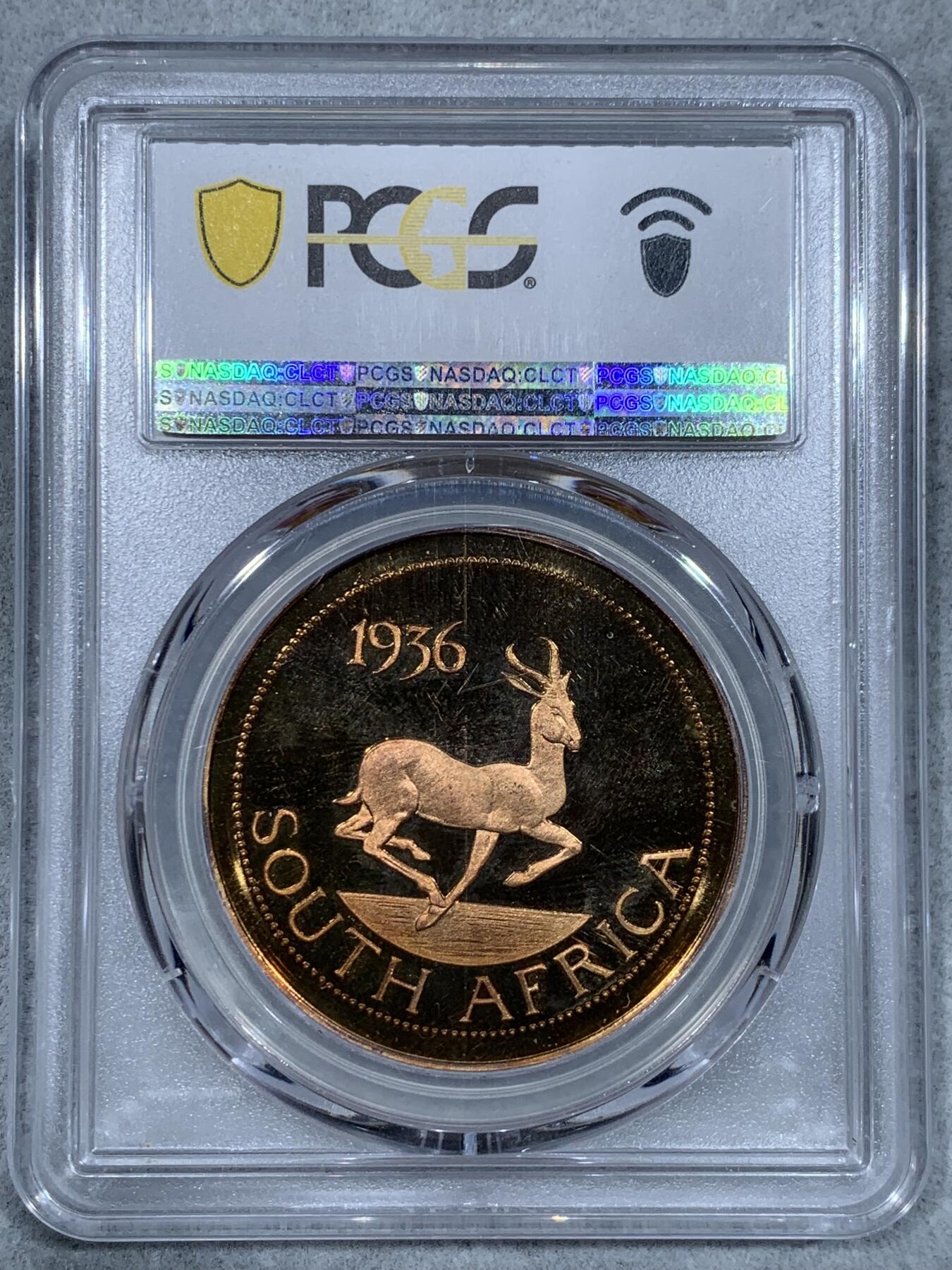 《竞宝斋》第333场 周日，周一 2场连拍 （全场包邮） PCGS PR66DCAM 冠军 1936年（币面标注） 英国爱德华八世 英属南非 克朗型戏铸币 铸造量仅500枚