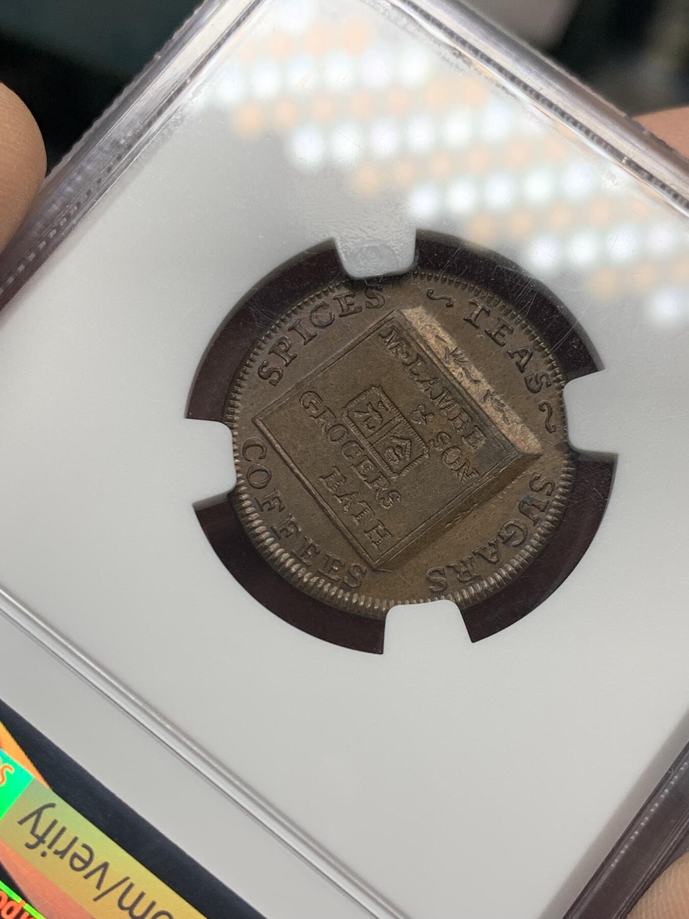 《竞宝斋》第333场 周日，周一 2场连拍 （全场包邮） NGC MS64BN 英国1794年萨默塞特郡1/4便士代币，带中国汉字元合