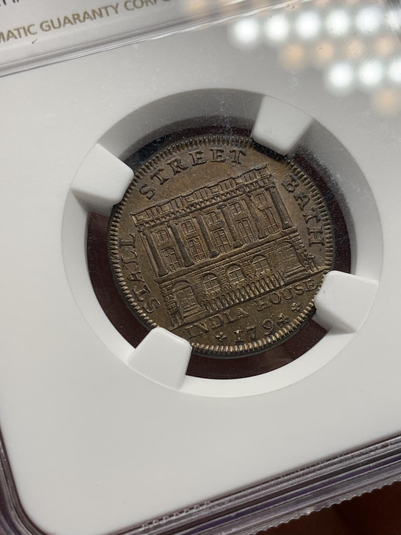 《竞宝斋》第333场 周日，周一 2场连拍 （全场包邮） NGC MS64BN 英国1794年萨默塞特郡1/4便士代币，带中国汉字元合