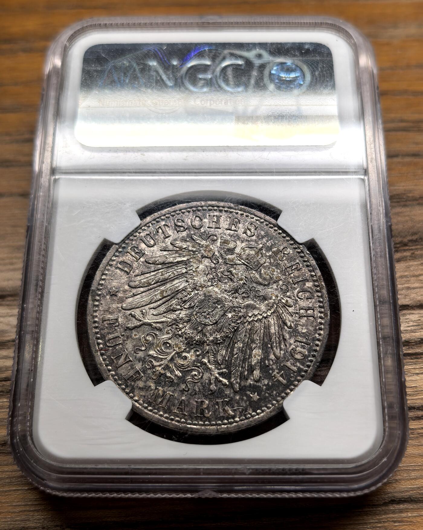 凡希社世界钱币微拍第二百九十二期 1914A德国普鲁士军装5马克NGC-AU58
