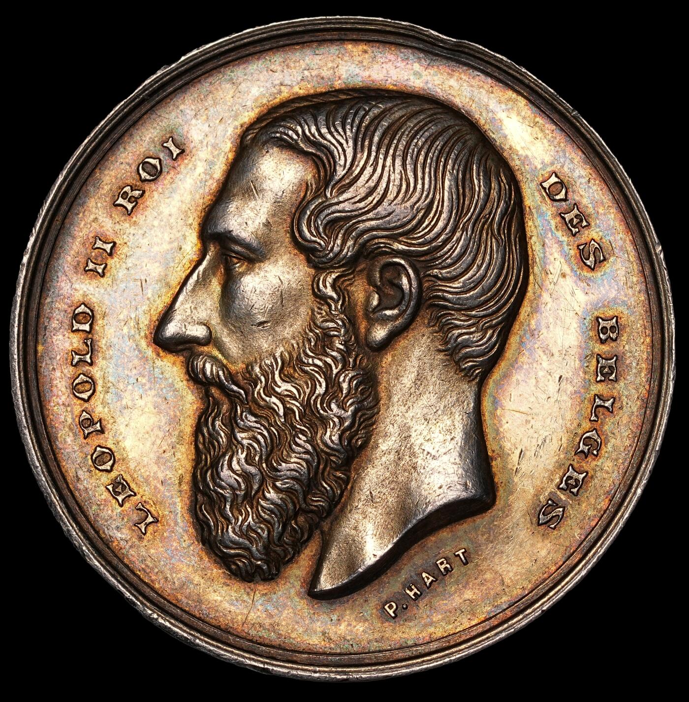 修遠堂世界钱币第四十九期 全场包邮 19世纪比利时大银章 五彩 46mm，27.78g 边一磕