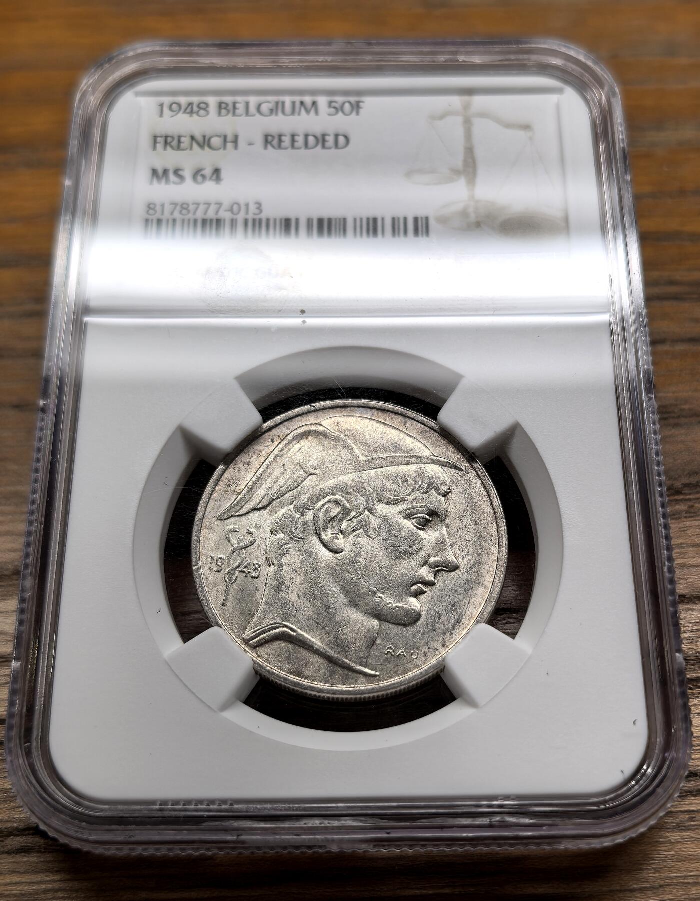 凡希社世界钱币微拍第二百九十二期 1948比利时50法郎法语版NGC-MS64