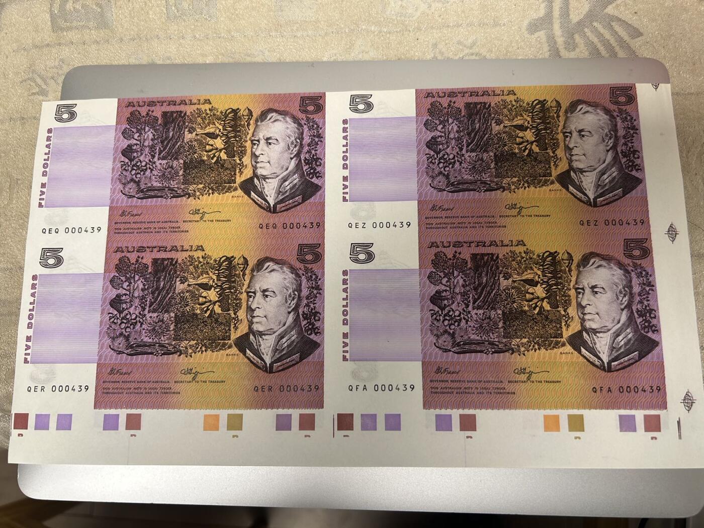 收藏联盟Quantum Auction 第397期拍卖 @征集拍品 长期供货可享分佣福利 澳大利亚纸质版本5元4连体钞 全新UNC- 百位号码 见图详参