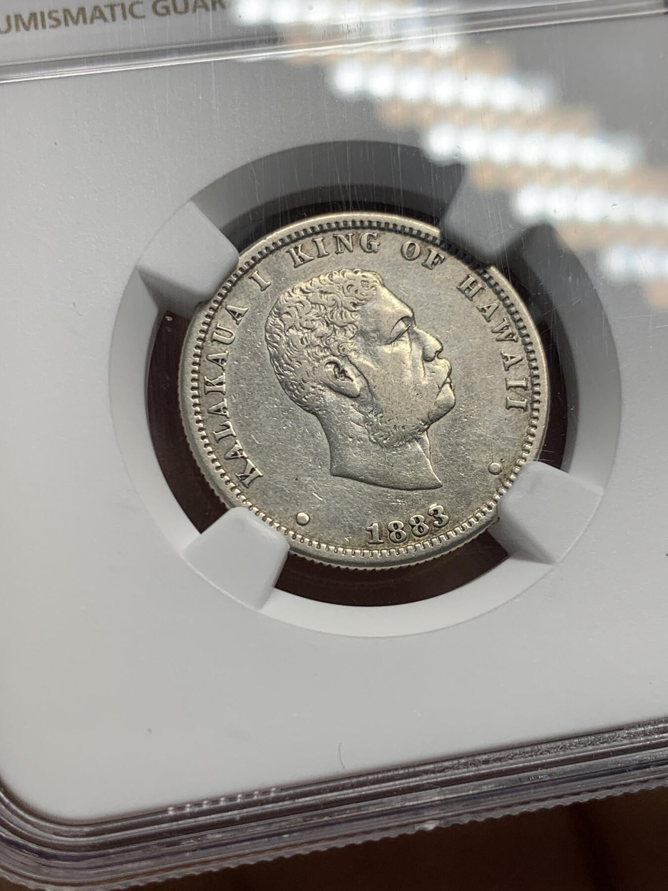 《竞宝斋》第334场 周日，周一 2场连拍 （全场包邮） NGC VFD 夏威夷1883年 25分银币 稀有币种 高点不错