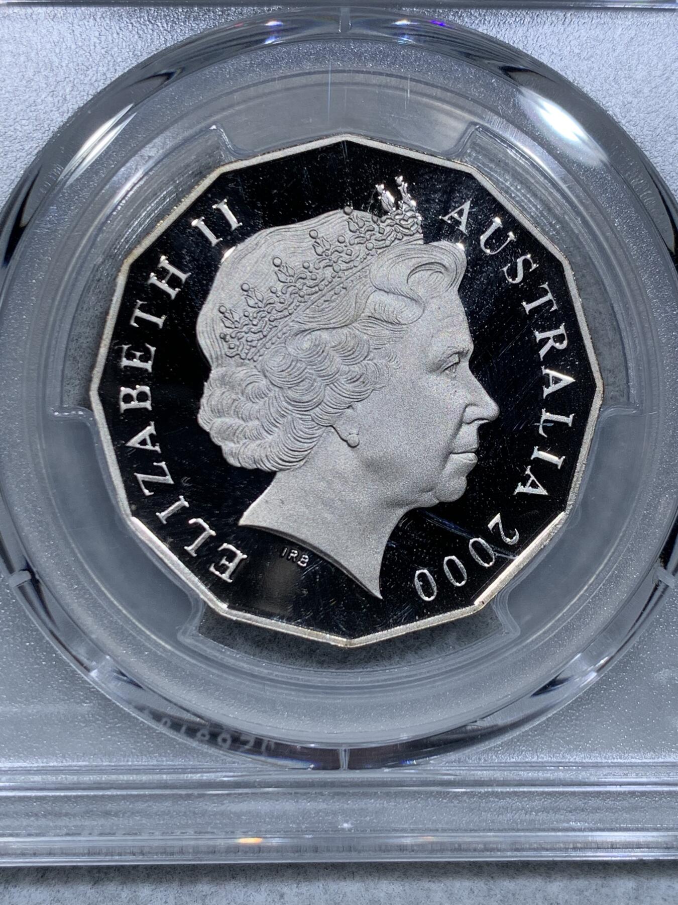 《竞宝斋》第334场 周日，周一 2场连拍 （全场包邮） PCGS PR69DCAM 澳大利亚2000年彩色国旗50分精制纪念币