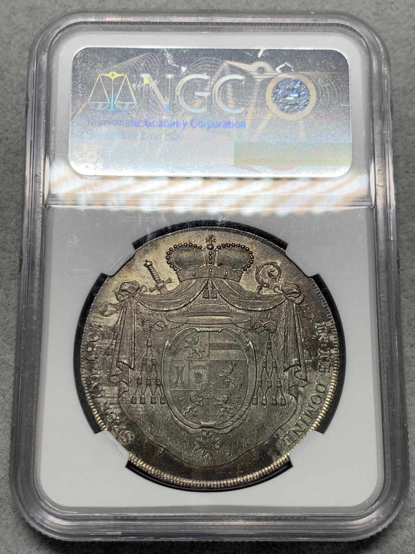 《竞宝斋》第334场 周日，周一 2场连拍 （全场包邮） NGC MS62 奥地利 1801年 阿尔卑斯山主教区 1泰勒银币 单年品种 深黑包浆 可藏