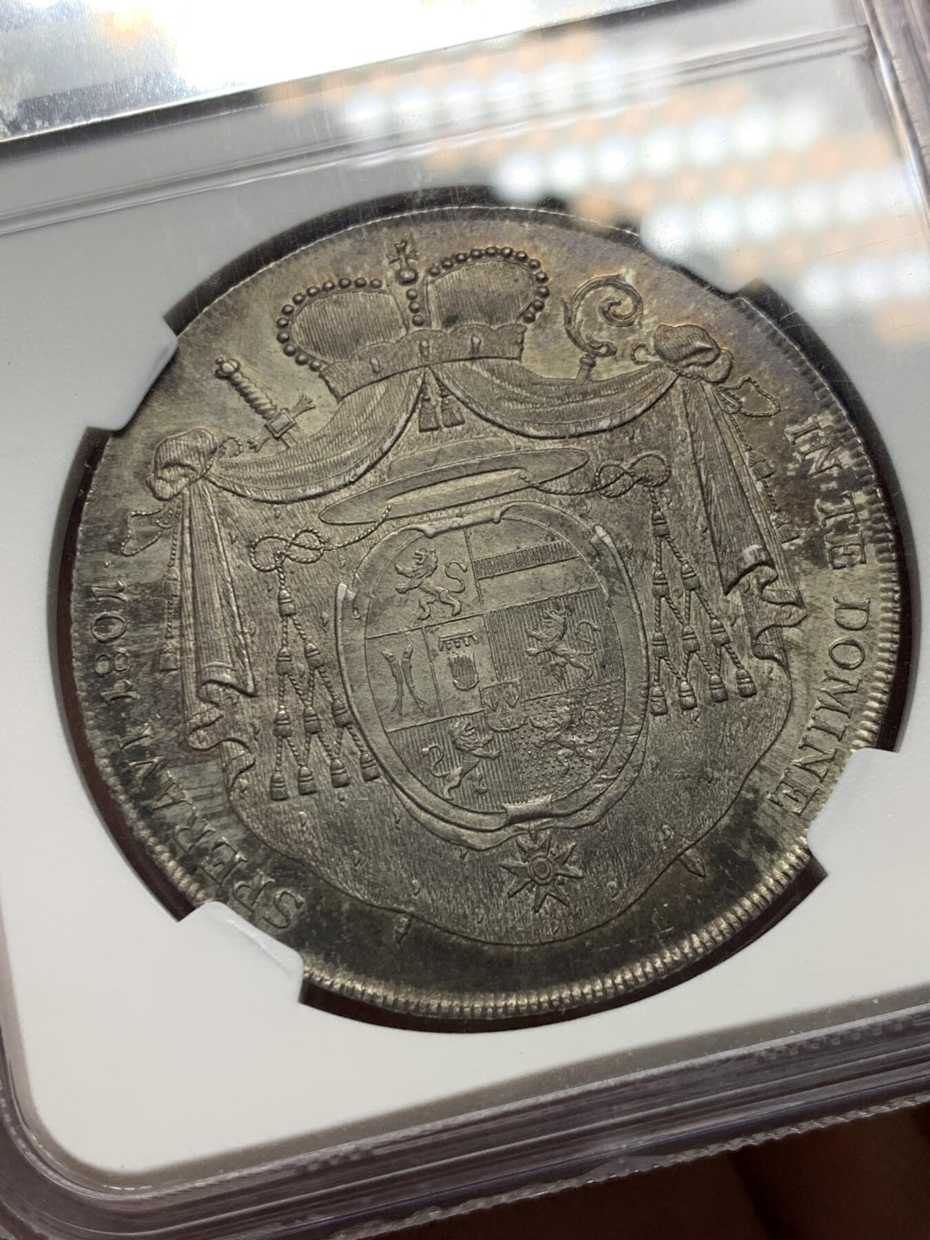《竞宝斋》第334场 周日，周一 2场连拍 （全场包邮） NGC MS62 奥地利 1801年 阿尔卑斯山主教区 1泰勒银币 单年品种 深黑包浆 可藏