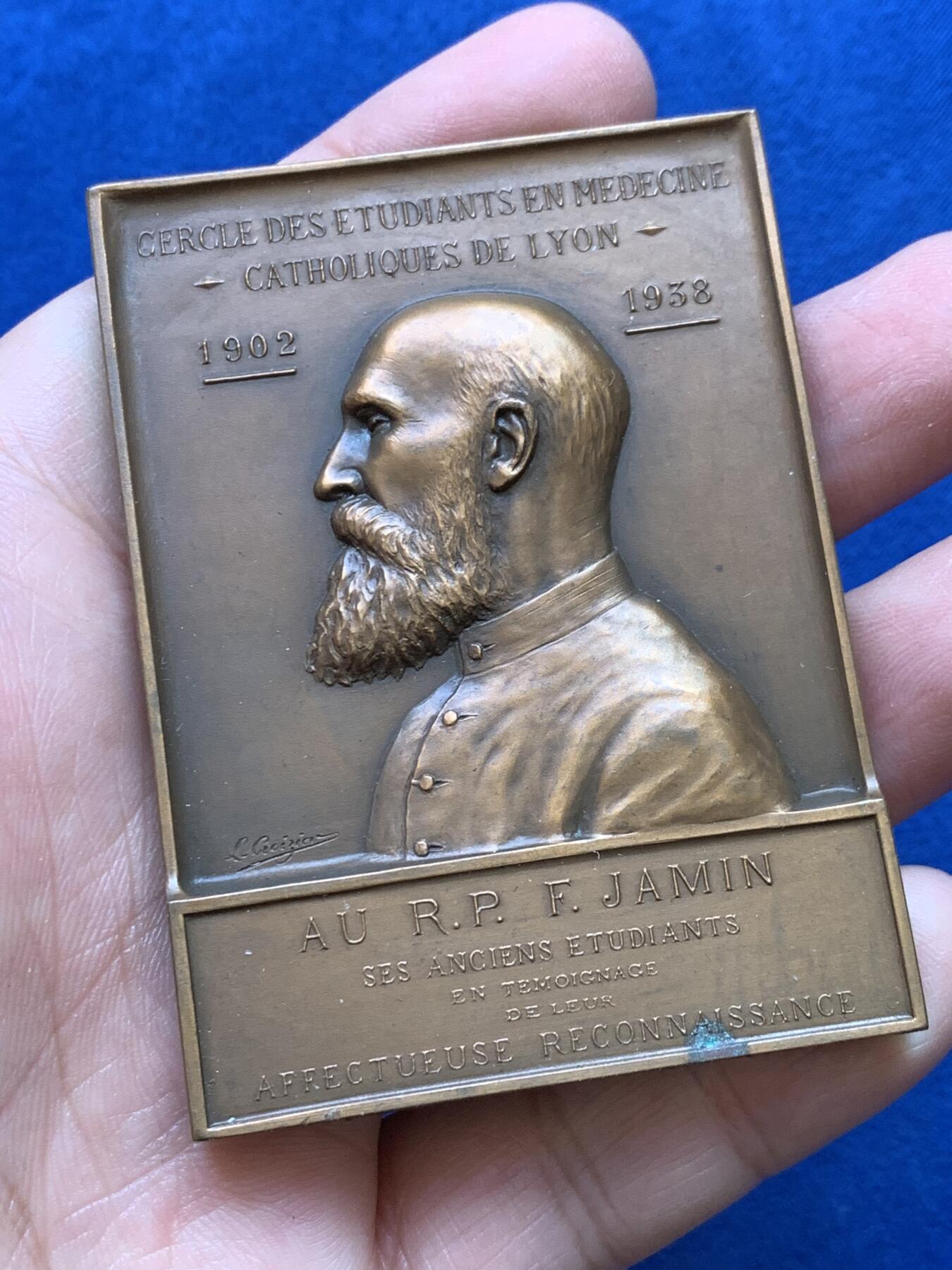 《竞宝斋》第334场 周日，周一 2场连拍 （全场包邮） 1902-1938里昂医学届名人方章 丰饶角铜标 147.8克 71.4*52.2mm 高浮雕