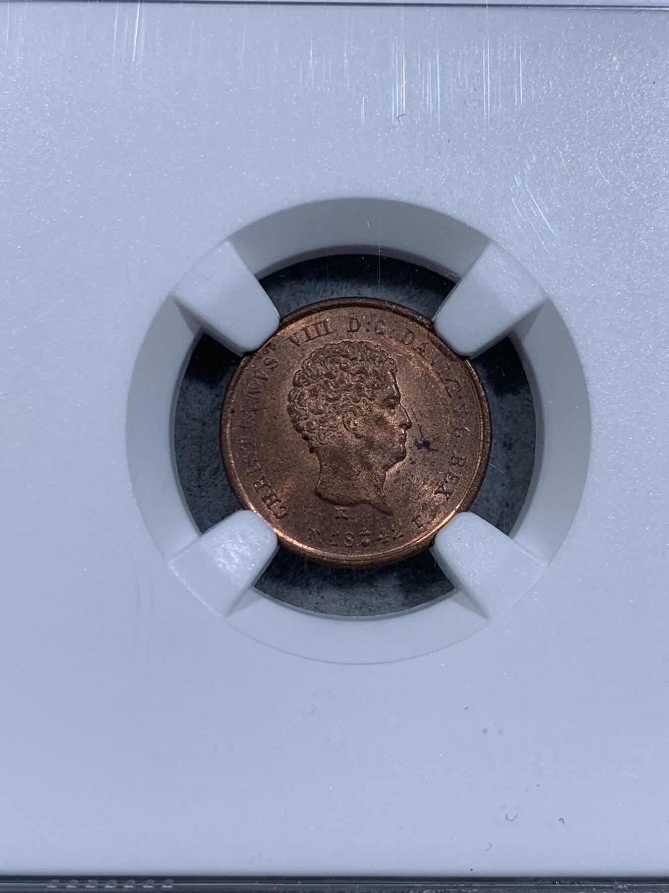 《竞宝斋》第334场 周日，周一 2场连拍 （全场包邮） NGC MS63RB 1842丹麦1/5RBS铜币，季军分