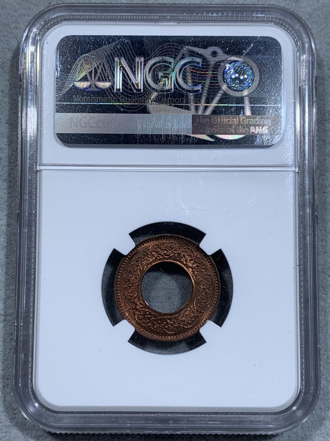 《竞宝斋》第334场 周日，周一 2场连拍 （全场包邮） NGC MS64RB 印度1944年1派沙扁冠