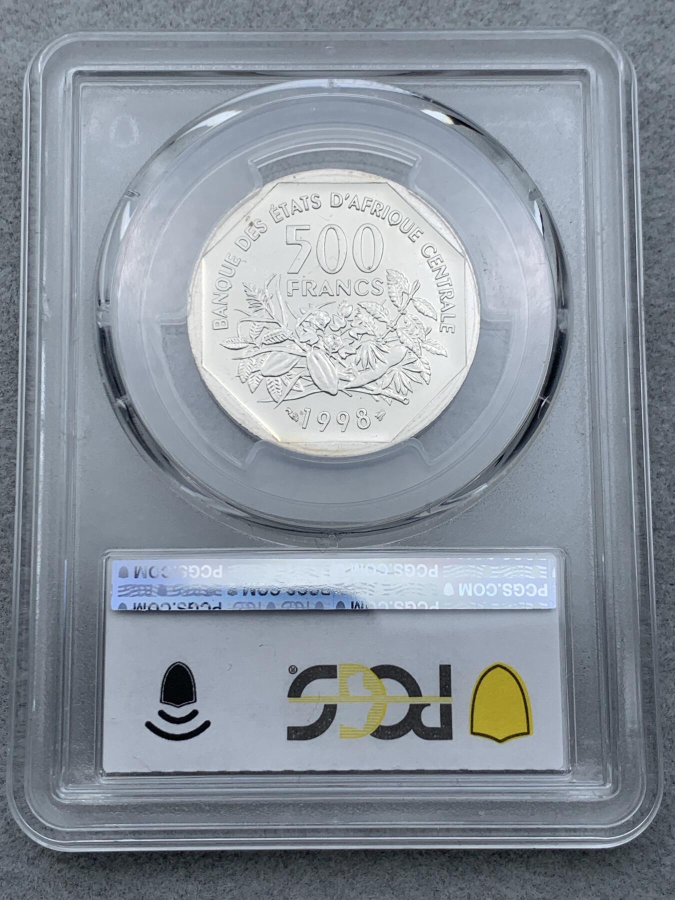《竞宝斋》第334场 周日，周一 2场连拍 （全场包邮） PCGS MS65 中非共和国1998年500法郎