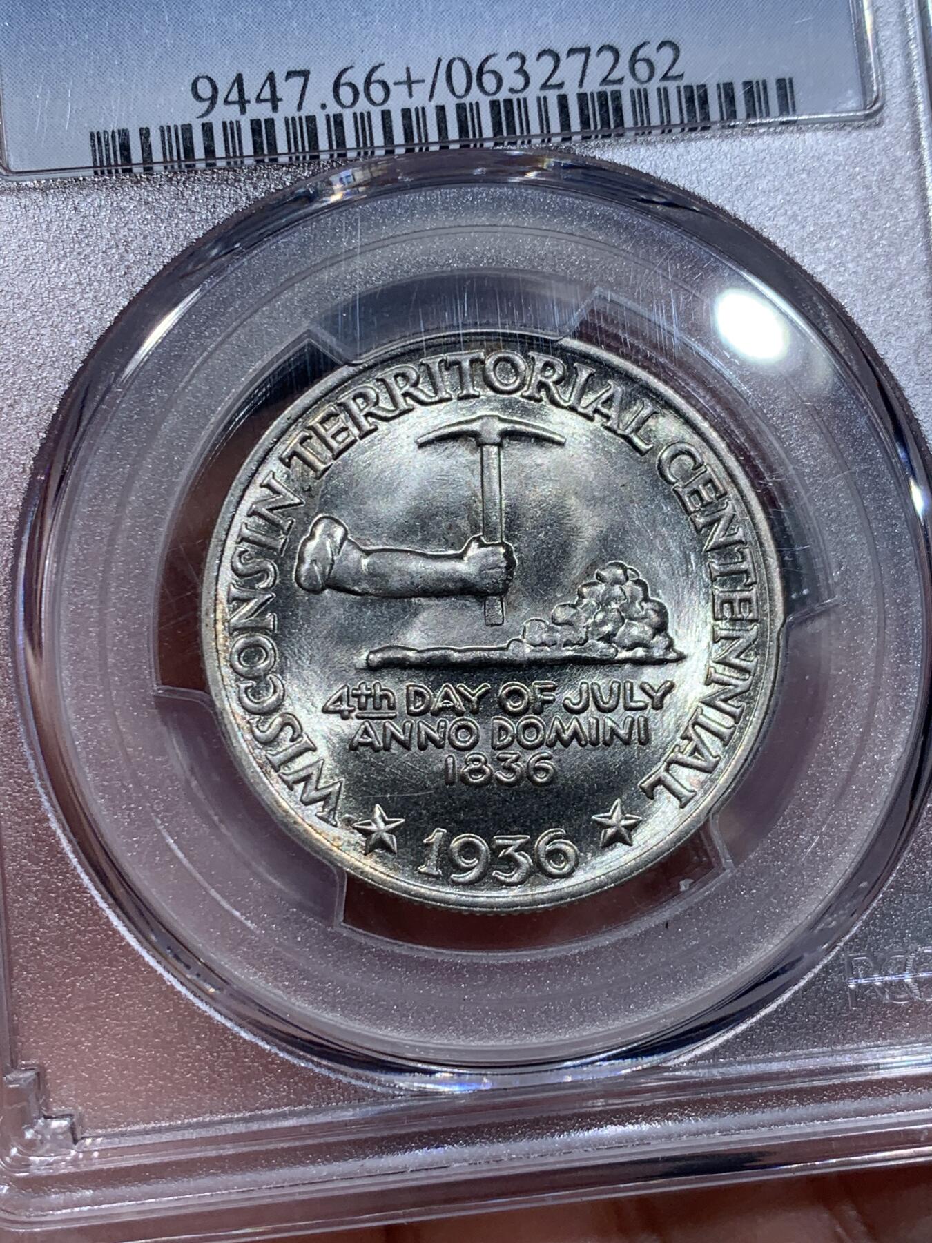 《竞宝斋》第334场 周日，周一 2场连拍 （全场包邮） PCGS MS66+ 美国1936年威斯康星州少见50分 PCGS估值315美刀