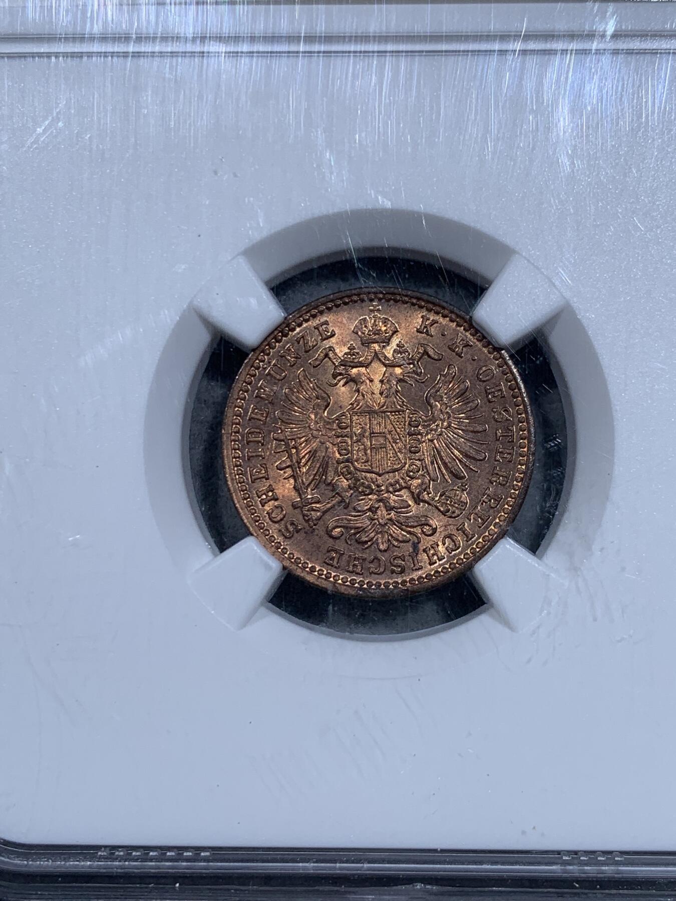 《竞宝斋》第334场 周日，周一 2场连拍 （全场包邮） NGC MS64RB 1885 奥地利约瑟夫一世1克洛泽铜币