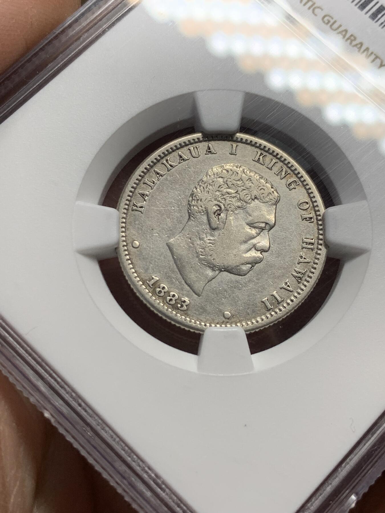 《竞宝斋》第334场 周日，周一 2场连拍 （全场包邮） NGC VFD 夏威夷1883年 25分银币 稀有币种 高点不错