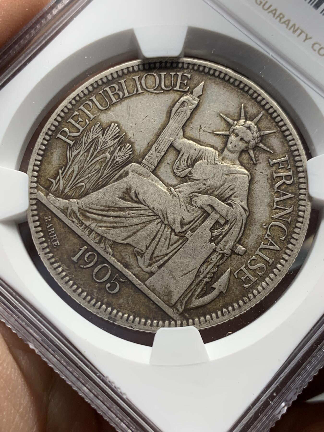 《竞宝斋》第334场 周日，周一 2场连拍 （全场包邮） NGC XF45 法属印支1905原味坐洋一枚，较少年份。