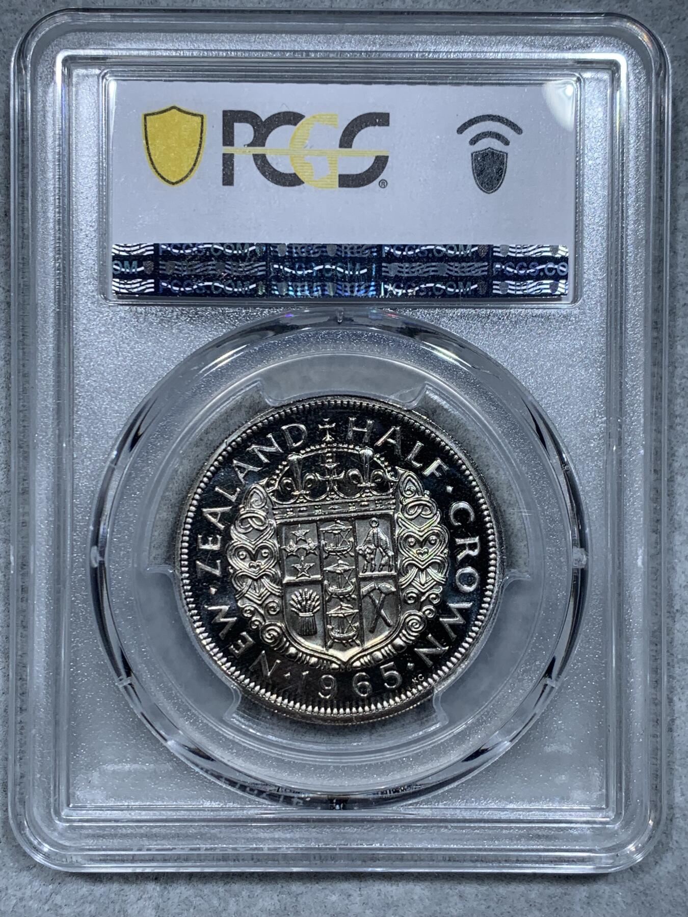 《竞宝斋》第334场 周日，周一 2场连拍 （全场包邮） PCGS SP66 新西兰1965年半克朗样币
