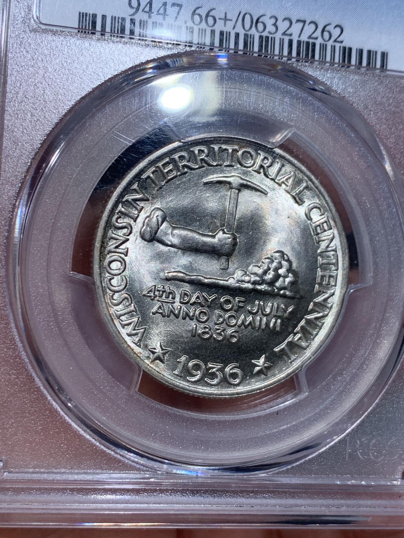 《竞宝斋》第334场 周日，周一 2场连拍 （全场包邮） PCGS MS66+ 美国1936年威斯康星州少见50分 PCGS估值315美刀