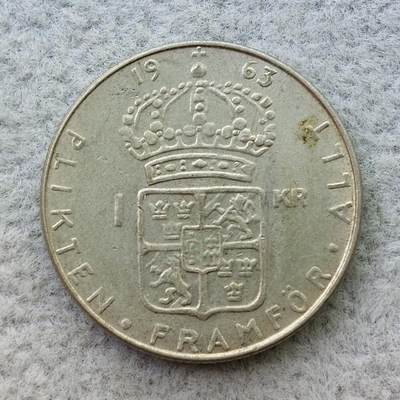 瑞典1963年古斯塔夫六世1克朗银币 - 瑞典1963年古斯塔夫六世1克朗银币