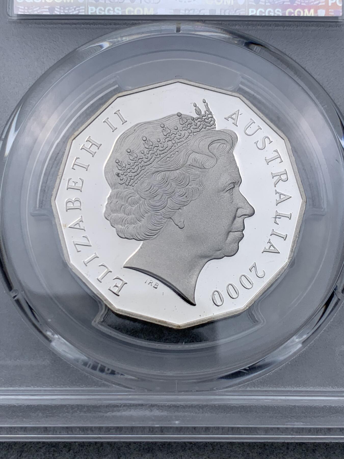 《竞宝斋》第334场 周日，周一 2场连拍 （全场包邮） PCGS PR69DCAM 澳大利亚2000年彩色国旗50分精制纪念币