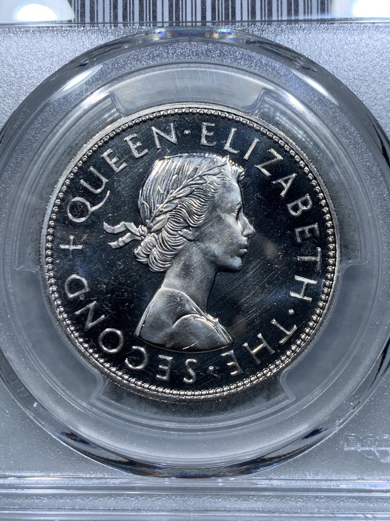 《竞宝斋》第334场 周日，周一 2场连拍 （全场包邮） PCGS SP66 新西兰1965年半克朗样币