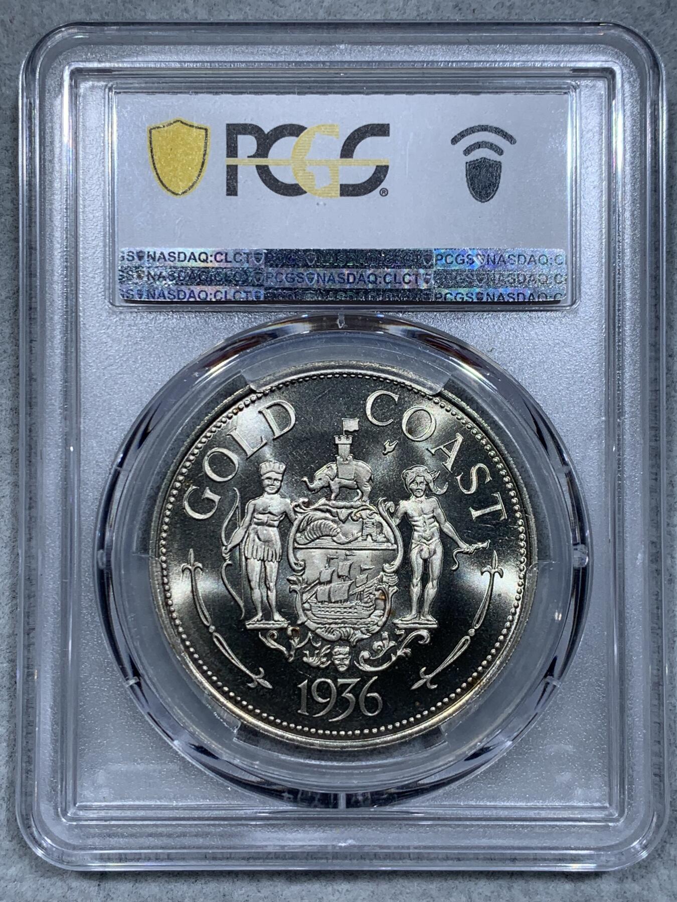 《竞宝斋》第334场 周日，周一 2场连拍 （全场包邮） PCGS MS67 亚军 1936年（币面标注） 英国爱德华八世 英属黄金海岸 克朗型戏铸币