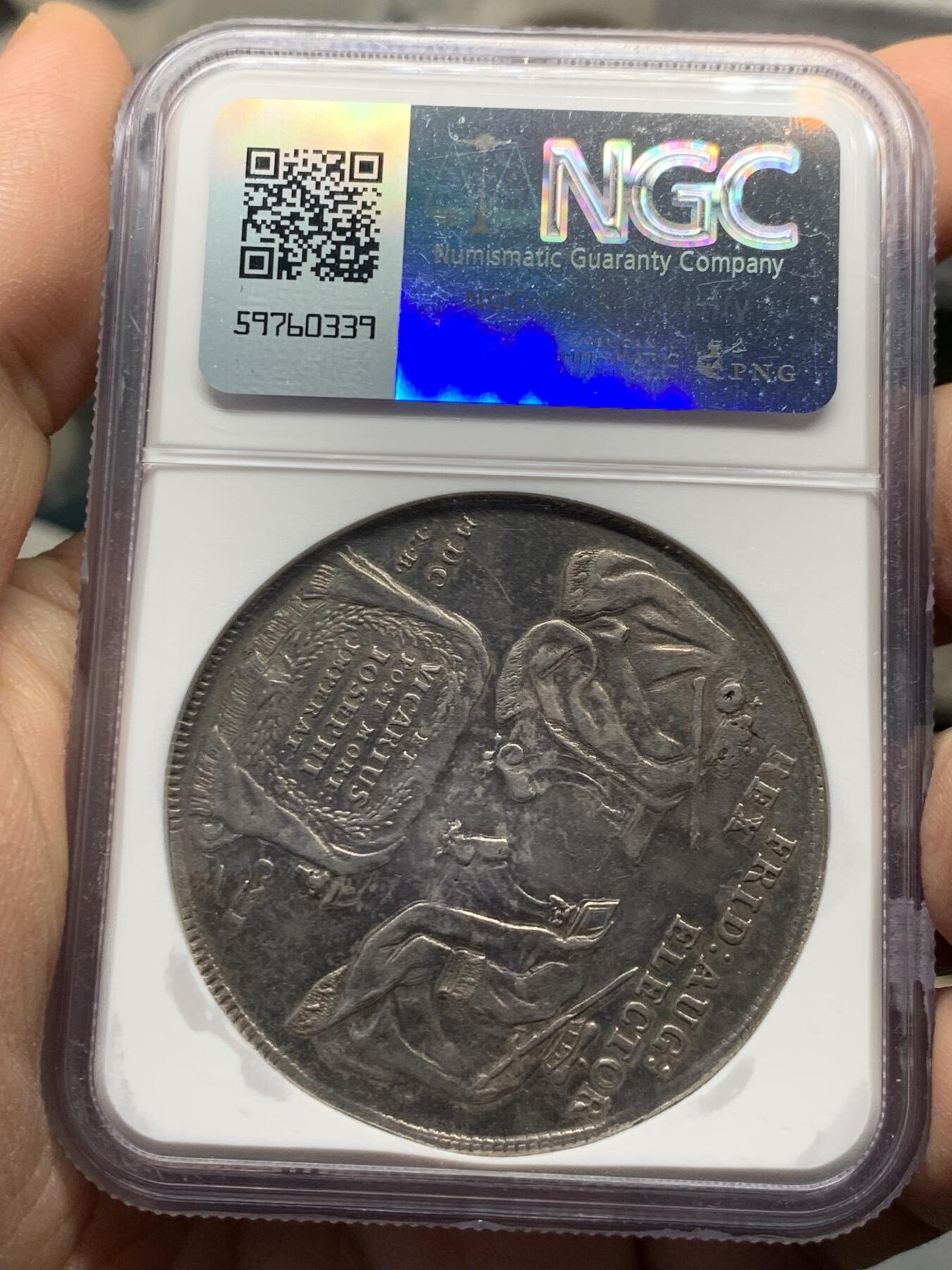 《竞宝斋》第334场 周日，周一 2场连拍 （全场包邮） NGC XFD 德国1711萨克森州弗雷德里克·奥古斯都一世1泰勒银币