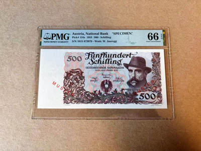 【Blue Auction】✨世界纸币精拍第589期【精】 - 【冠军分 仅2张】奥地利 1953年500先令 瓦格纳 设计精美 样钞 PMG66EPQ 