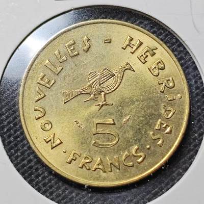 KK钱币收藏小铺 第188期 2月预留时间 每日一拍 周末发货 - 1979 法属赫布里底5法郎 加字版