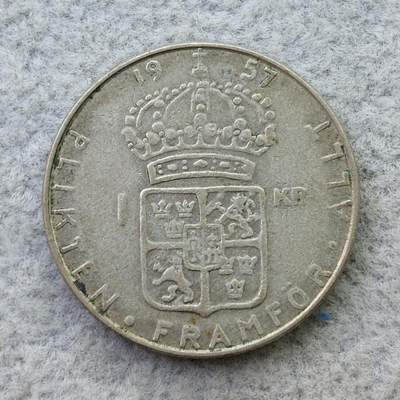 瑞典1957年古斯塔夫六世1克朗银币 - 瑞典1957年古斯塔夫六世1克朗银币