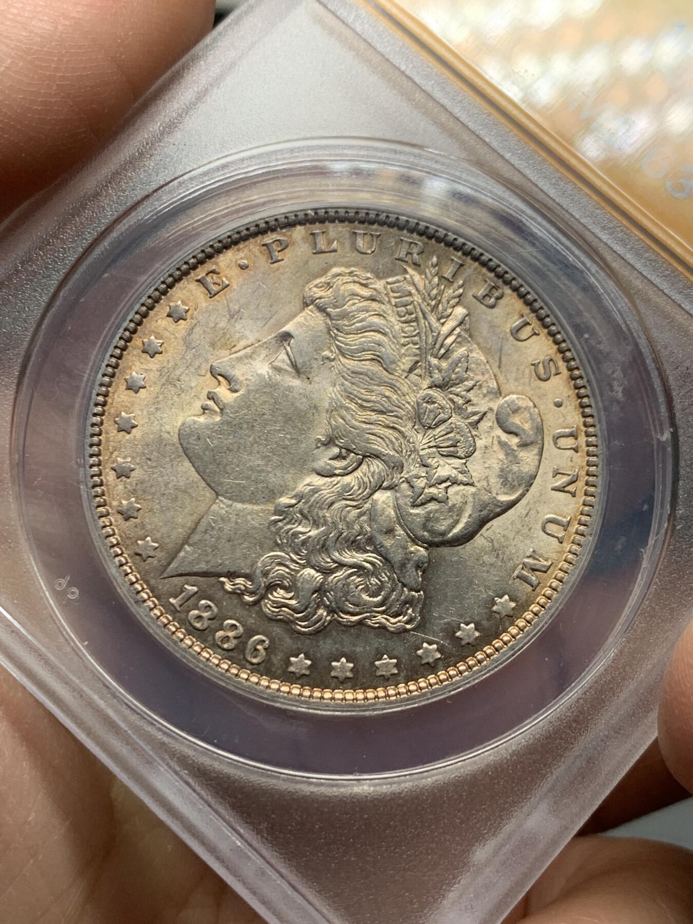 《竞宝斋》第334场 周日，周一 2场连拍 （全场包邮） ANACS MS63 美国1886年小版别 VAM-4A摩根银币