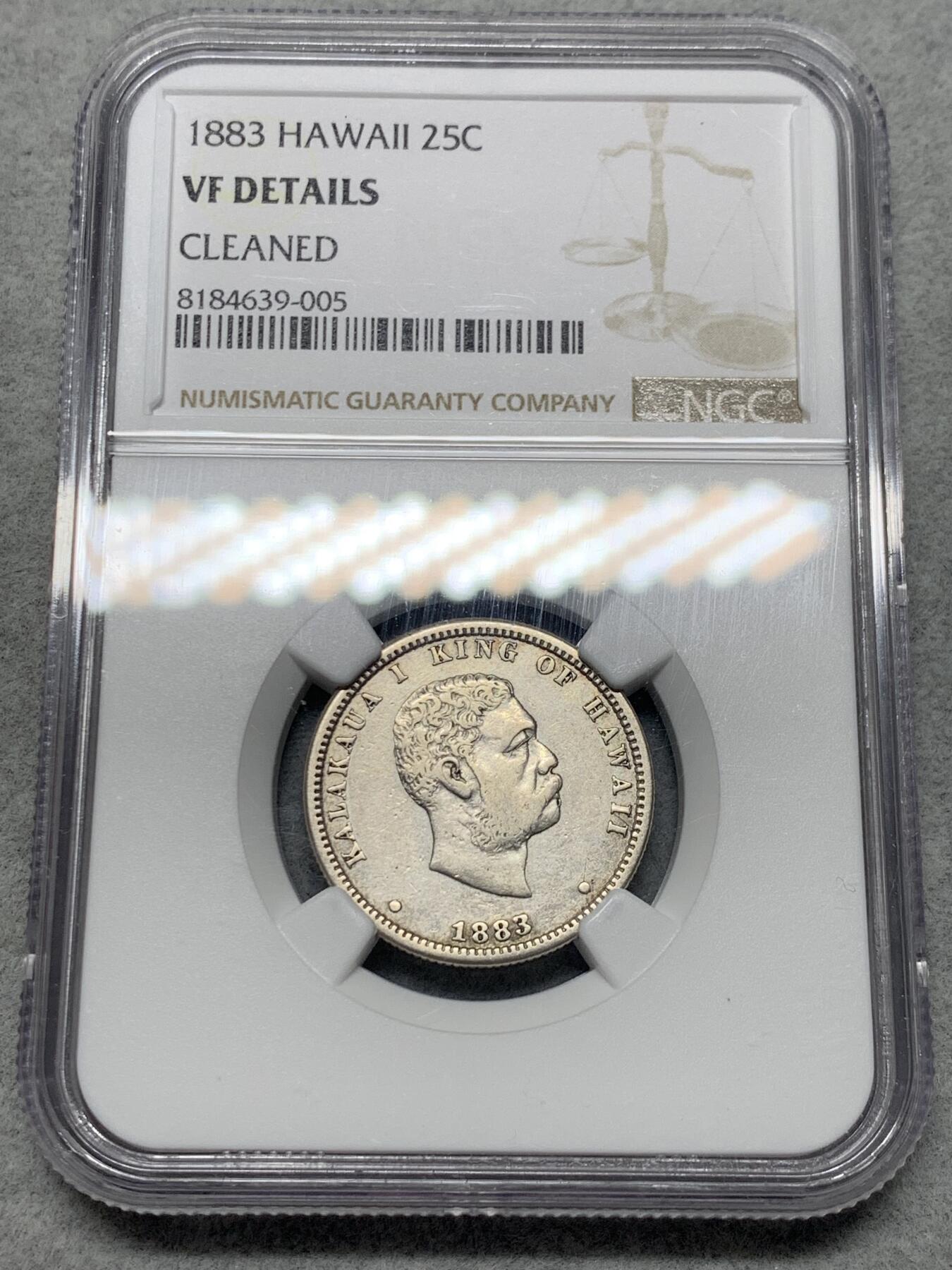 《竞宝斋》第334场 周日，周一 2场连拍 （全场包邮） NGC VFD 夏威夷1883年 25分银币 稀有币种 高点不错