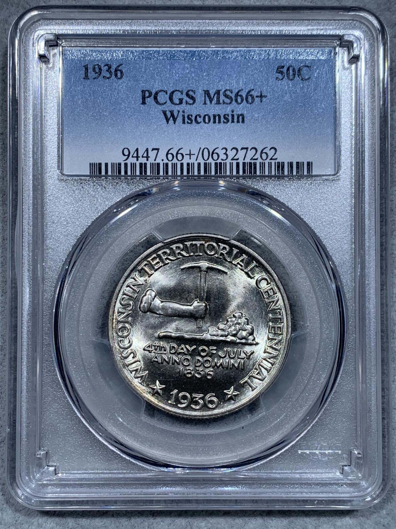 《竞宝斋》第334场 周日，周一 2场连拍 （全场包邮） PCGS MS66+ 美国1936年威斯康星州少见50分 PCGS估值315美刀