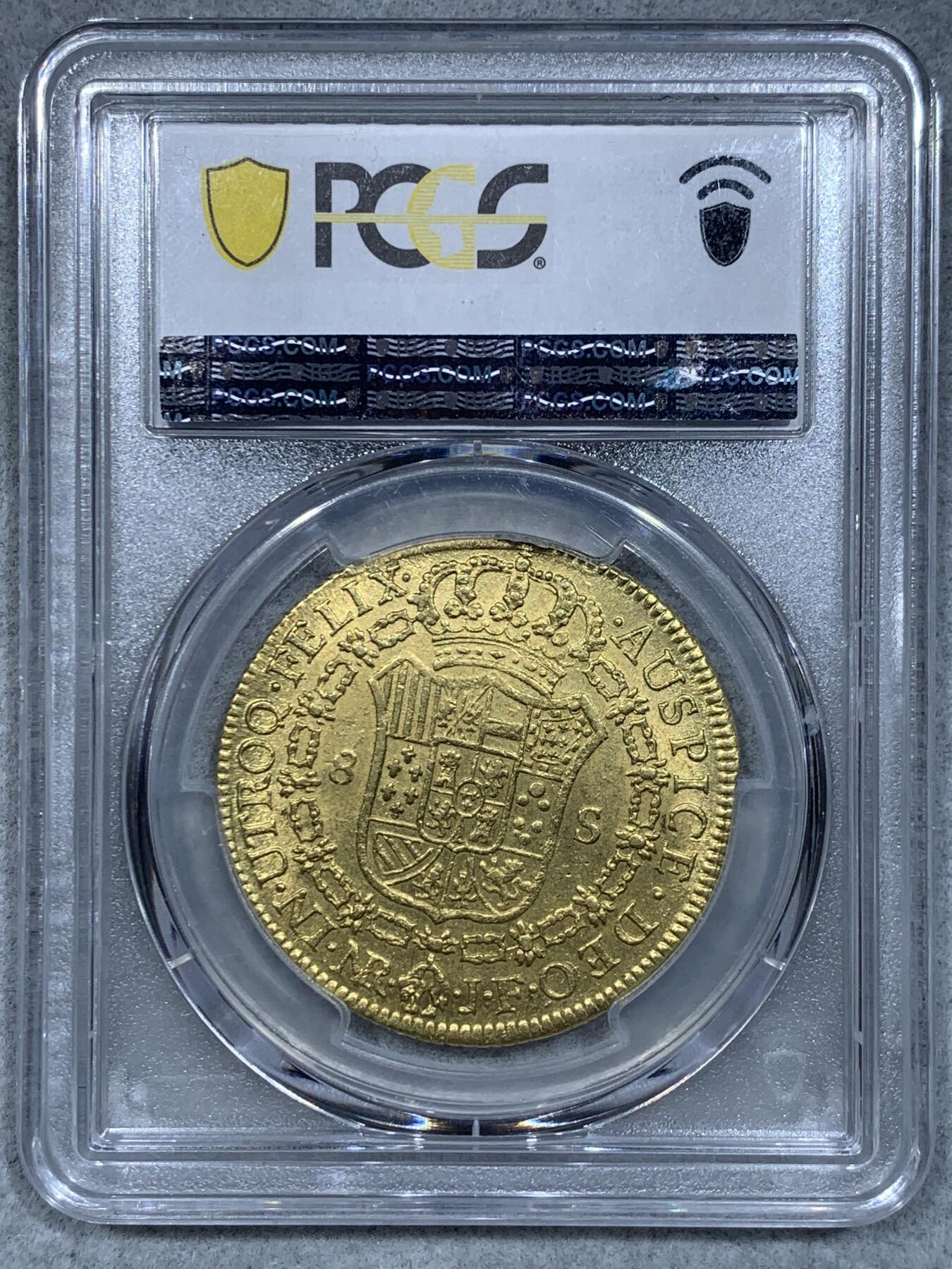 《竞宝斋》第334场 周日，周一 2场连拍 （全场包邮） PCGS MS61 西属 哥伦比亚 1813年 费七卡四头 8E 大金币全深打 状态超优 绝对低评