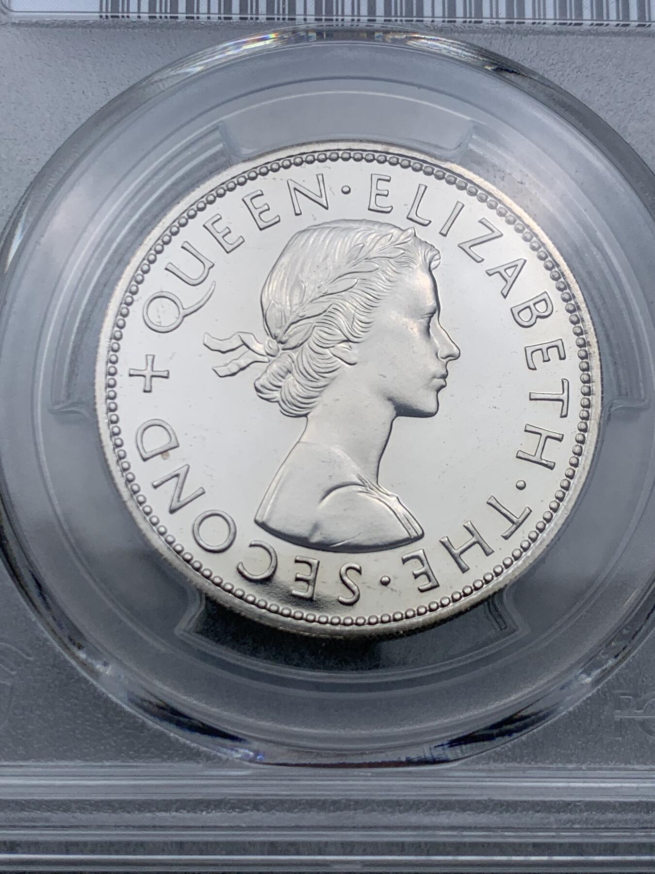 《竞宝斋》第334场 周日，周一 2场连拍 （全场包邮） PCGS SP66 新西兰1965年半克朗样币