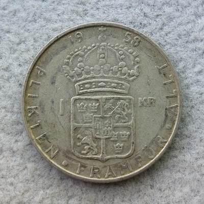 瑞典1958年古斯塔夫六世1克朗银币 - 瑞典1958年古斯塔夫六世1克朗银币