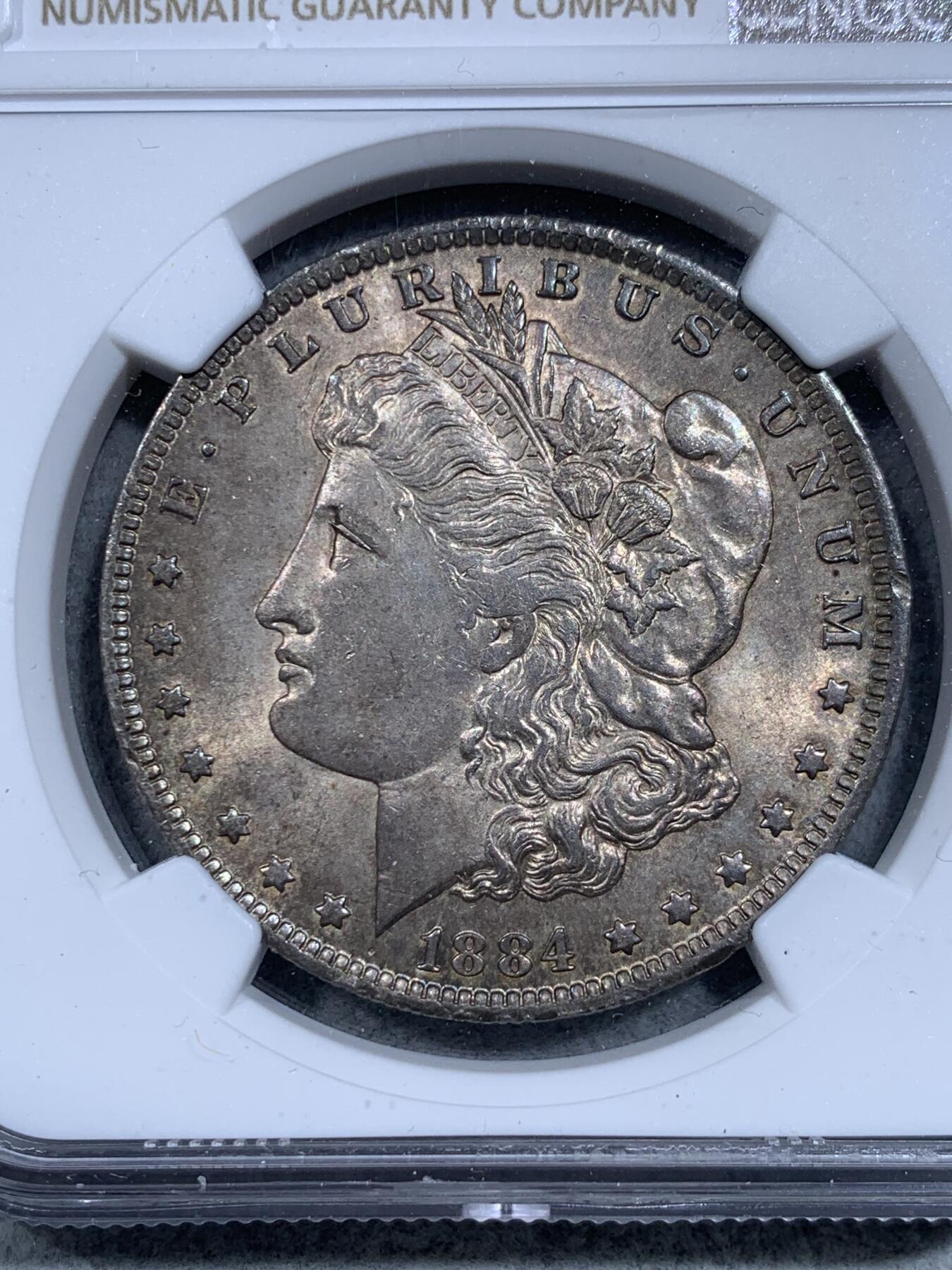《竞宝斋》第334场 周日，周一 2场连拍 （全场包邮） NGC MS63 美国1884年O版摩根1美圆银币