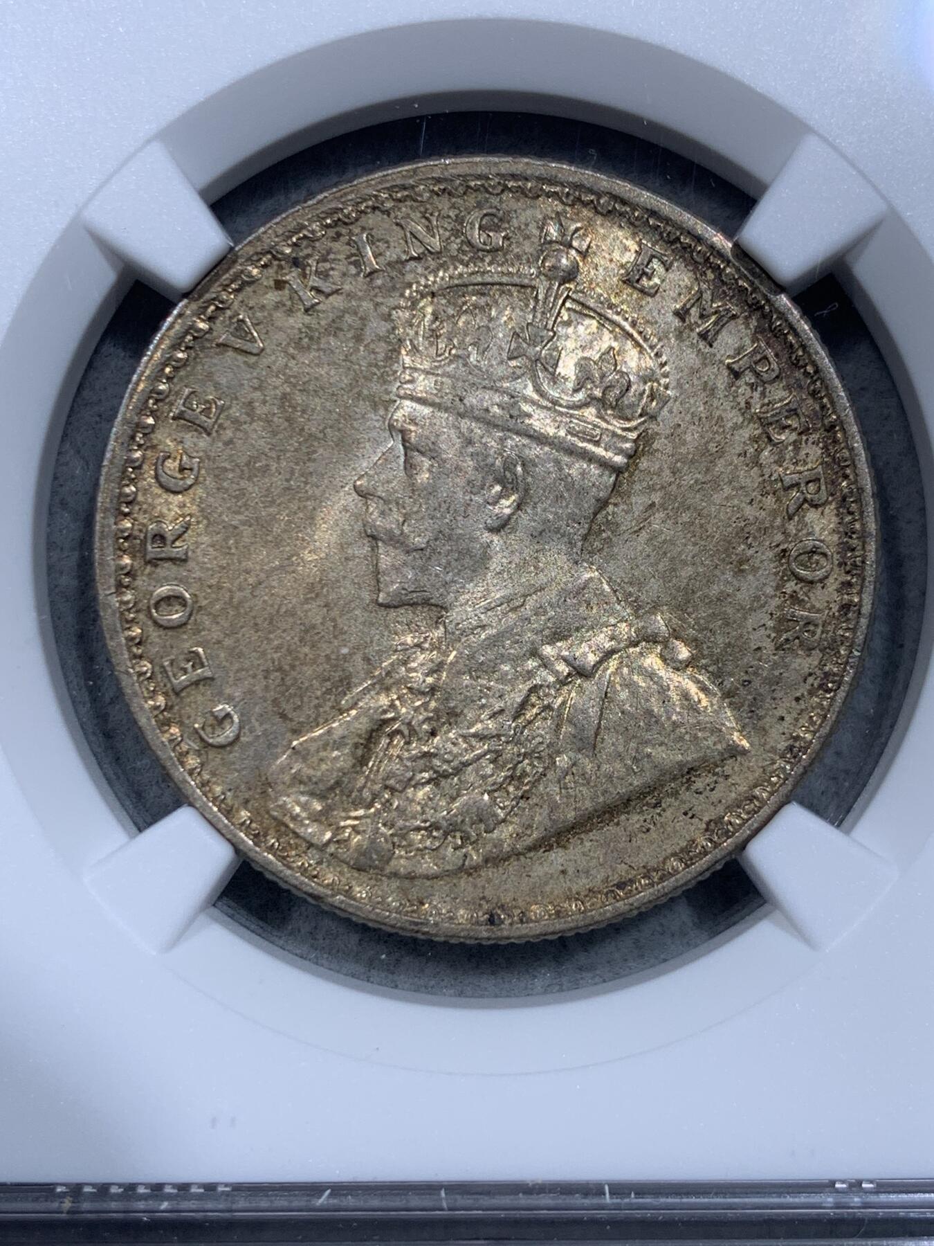 《竞宝斋》第334场 周日，周一 2场连拍 （全场包邮） NGC MS64 印度1920年乔治五世卢比银币 币面丝绸光泽，养眼