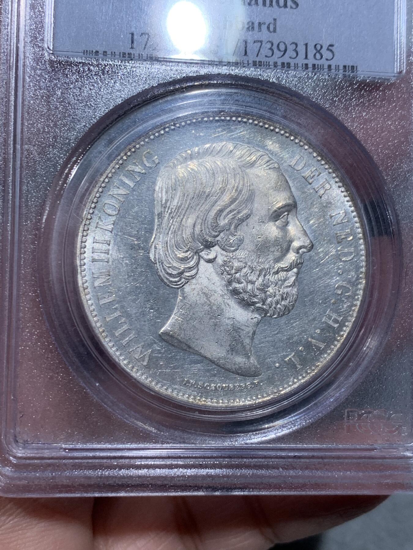 《竞宝斋》第334场 周日，周一 2场连拍 （全场包邮） PCGS MS61 荷兰1874年威廉三世2.5盾银币 MS极少见
