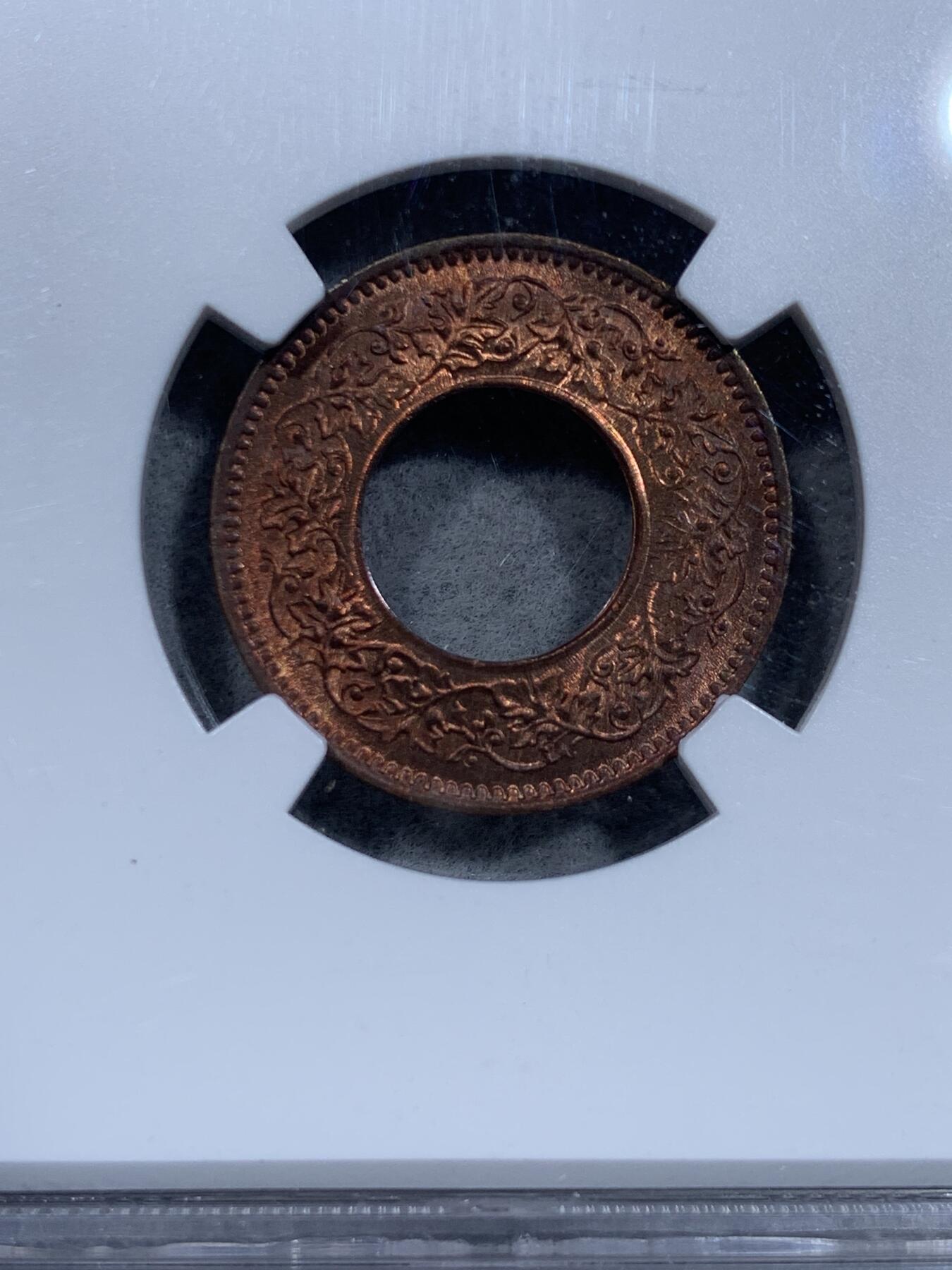 《竞宝斋》第334场 周日，周一 2场连拍 （全场包邮） NGC MS64RB 印度1944年1派沙扁冠