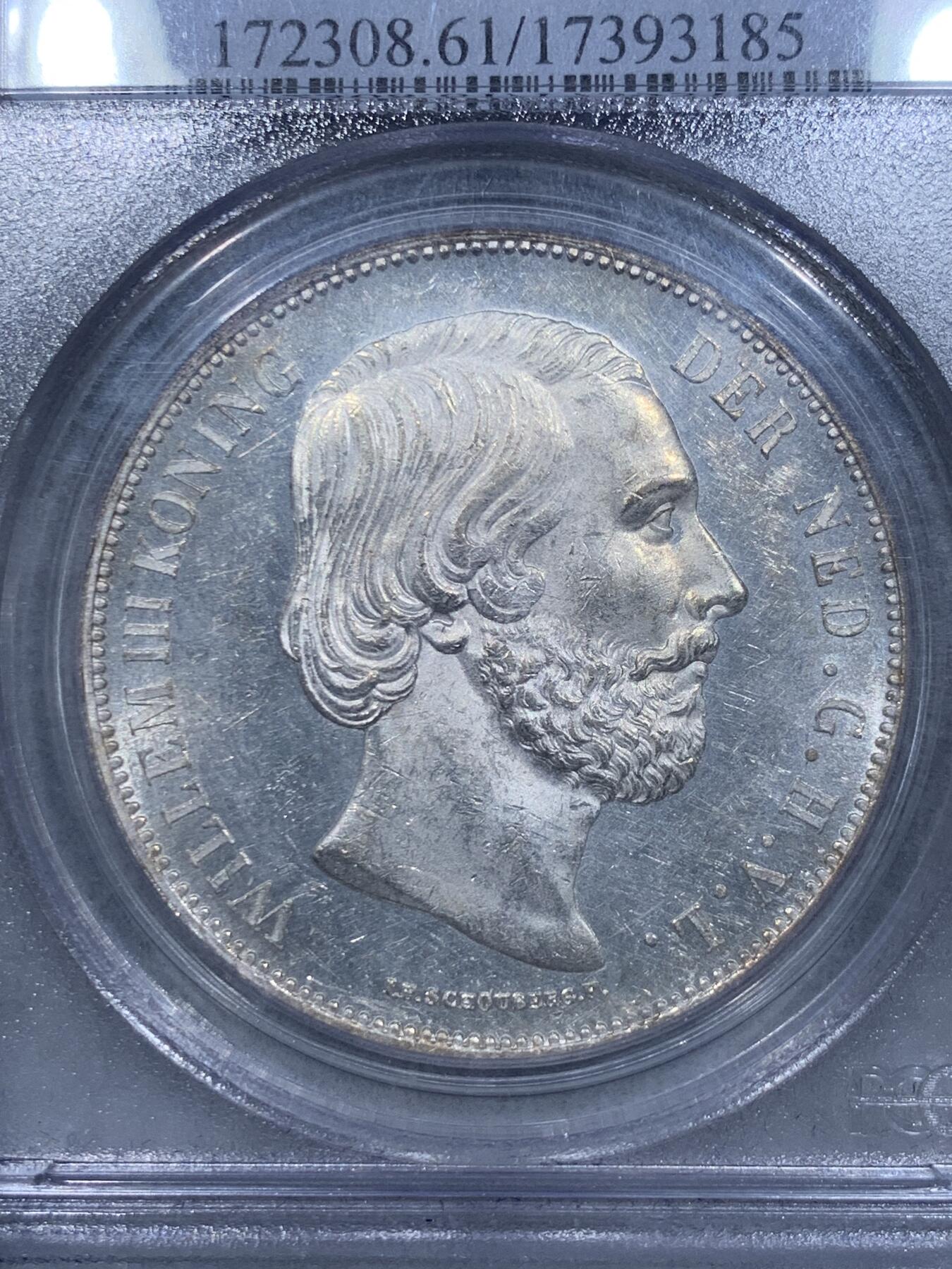 《竞宝斋》第334场 周日，周一 2场连拍 （全场包邮） PCGS MS61 荷兰1874年威廉三世2.5盾银币 MS极少见