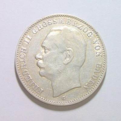 德国巴登1912年 腓特烈二世3马克银币 爽品 - 德国巴登1912年 腓特烈二世3马克银币 爽品